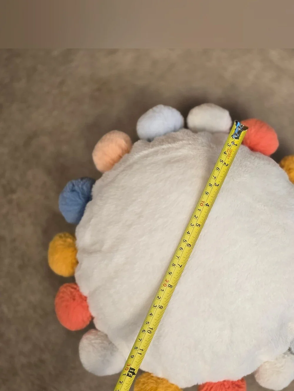 Round Plush Kids' Pillow with Pom-Poms Cream - Pillowfort Excellent Condition